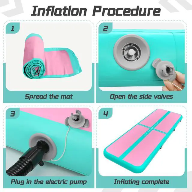 Alt view image 7 of 7 - FINCOME Inflatable Gymnastics Mat Air Tumble Track Mats 10/13/16/20ft Training Mats for Home Use Air Mat with Pump 4/6 Thick for Cheerleading/Yoga/Parkour/Beach/Park/Water