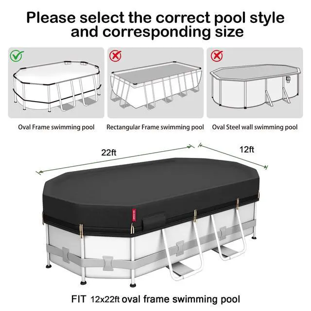 Alt view image 2 of 7 - QH.HOME 12x22Ft Oval Pool Cover,Super Windproof Ratchet Straps (1,500lb Break Strength)-Effective Installation/Removal,Pool Cover for Above Ground Pools,Snug Fit,Blocks Leaves, Sun & Water