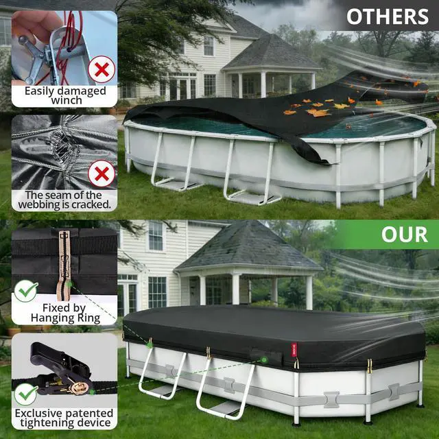 Alt view image 3 of 7 - QH.HOME 12x22Ft Oval Pool Cover,Super Windproof Ratchet Straps (1,500lb Break Strength)-Effective Installation/Removal,Pool Cover for Above Ground Pools,Snug Fit,Blocks Leaves, Sun & Water