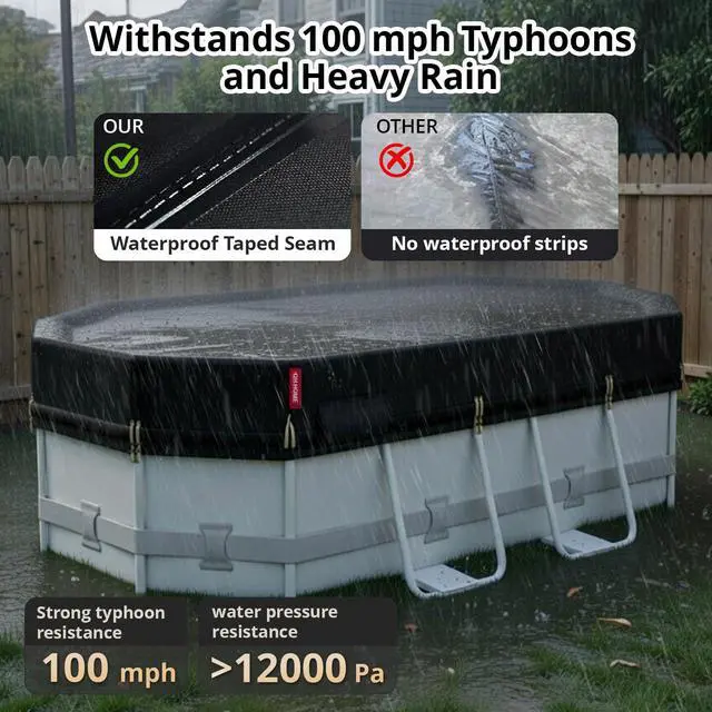 Alt view image 4 of 7 - QH.HOME 12x22Ft Oval Pool Cover,Super Windproof Ratchet Straps (1,500lb Break Strength)-Effective Installation/Removal,Pool Cover for Above Ground Pools,Snug Fit,Blocks Leaves, Sun & Water