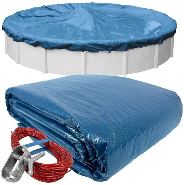 Main image of Robelle 24 ft Heavy Duty Blue Winter Pool Cover for Above Ground Pools, 4 ft Overlap (28 ft Cover Size), Solid 8 x 8 Scrim, 2.36 oz/yd2, 10-Year Warranty, Style: 3524-4