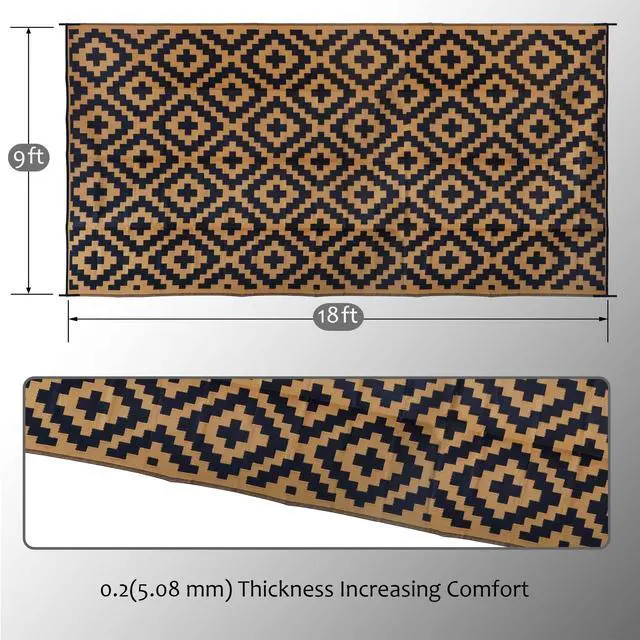 Alt view image 2 of 7 - SAND MINE Reversible Mats, Plastic Straw Rug, Modern Area Rug, Large Floor Mat and Rug for Outdoors, RV, Patio, Backyard, Deck, Picnic, Beach, Trailer, Camping, Black & Brown, 9' x 18'
