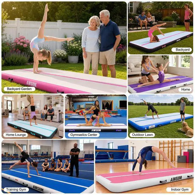 Alt view image 2 of 6 - AWSUM Air Gymnastics Mat 10ft/13ft/16ft/20ft/23ft Inflatable Tumble Track mats 4/8 inches Thick tumbling mat with Electric Pump for Home/Gym