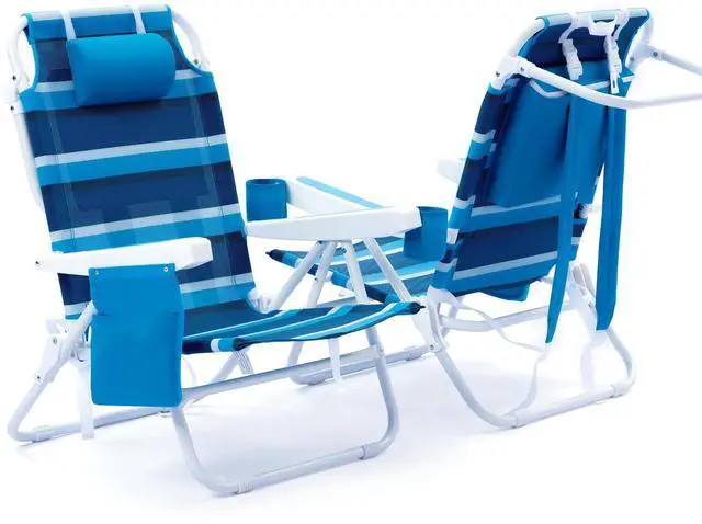 Main image of WTVIDAS Beach Chair 2 Pack, Mesh Fabric 5 Positions Folding Reclining Beach Chair with Backpack Straps, Cooler Bag & Cup Holder for Outdoor Lawn Camping