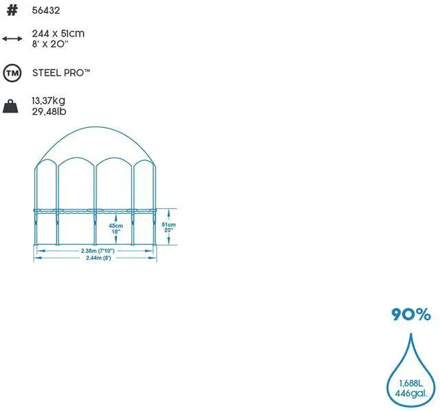 Alt view image 5 of 7 - H2OGO! Kids Splash-in-Shade 8-Foot Round Steel Frame Above Ground Pool with Water Mister and Canopy Sunshade, Green Tropical Leaf Print