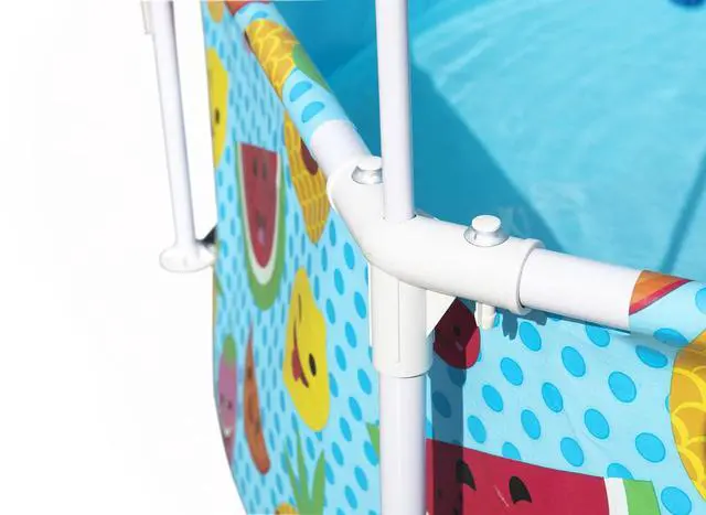 Alt view image 7 of 7 - H2OGO! Kids Splash-in-Shade 8-Foot Round Steel Frame Above Ground Pool with Water Mister and Canopy Sunshade, Green Tropical Leaf Print