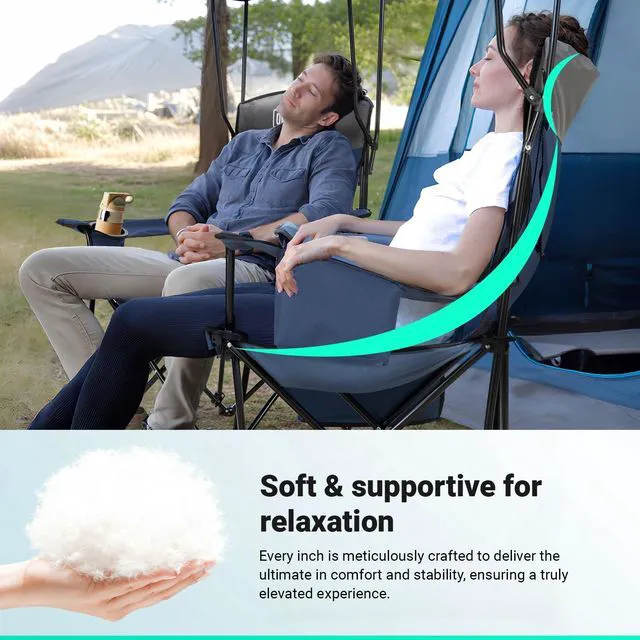 Alt view image 5 of 7 - 2-Pack Camping Chairs with Canopy Shade - 330 lb Support | Folding Beach Chair with 2.5" Padded Headrest for Added Comfortable Seating at Outdoor Events, Sports, Fishing and Pool
