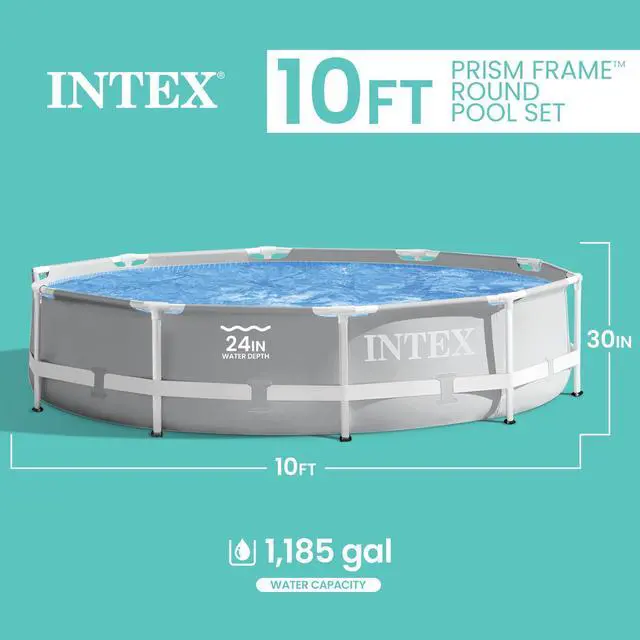 Alt view image 3 of 6 - INTEX 26700EH Prism Frame 10 ft x 30 in Above Ground Pool, Round Swimming Pool with Steel Frame, Pump Not Included