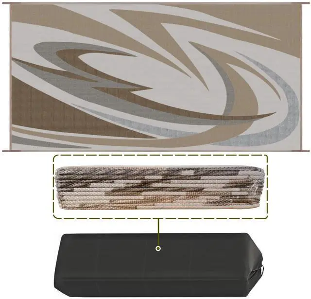 Main image of EEZ RV Products 9'x12'BRW Heavy Duty Reversible/Durable Outdoor Patio/RV Mats - Perfect for Camping, Beach (9ft x 12ft Brown) Come with Large Storage Bag & 6 Sets of Stakes and Washer