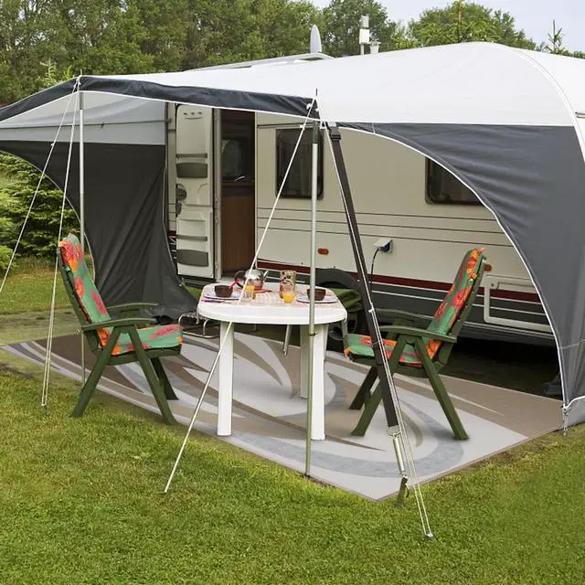 Alt view image 2 of 7 - EEZ RV Products 9'x12'BRW Heavy Duty Reversible/Durable Outdoor Patio/RV Mats - Perfect for Camping, Beach (9ft x 12ft Brown) Come with Large Storage Bag & 6 Sets of Stakes and Washer