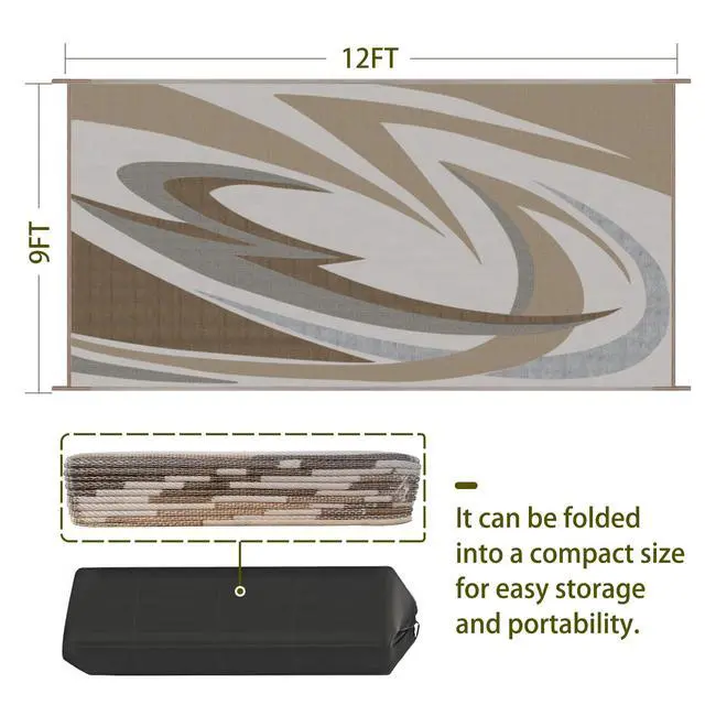 Alt view image 3 of 7 - EEZ RV Products 9'x12'BRW Heavy Duty Reversible/Durable Outdoor Patio/RV Mats - Perfect for Camping, Beach (9ft x 12ft Brown) Come with Large Storage Bag & 6 Sets of Stakes and Washer