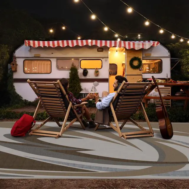 Alt view image 7 of 7 - EEZ RV Products 9'x12'BRW Heavy Duty Reversible/Durable Outdoor Patio/RV Mats - Perfect for Camping, Beach (9ft x 12ft Brown) Come with Large Storage Bag & 6 Sets of Stakes and Washer