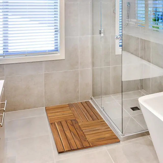 Alt view image 3 of 7 - Utoplike Teak Wood Bath Mat, Extra Large Shower Mat for Bathroom, 40 x 20 inch Non Slip Wooden Floor Sturdy Mat for Inside Shower Luxury Spa Home or Outdoor