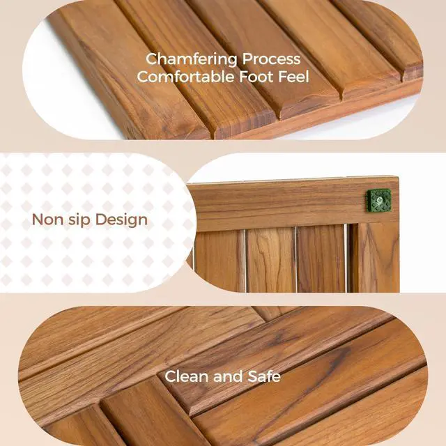 Alt view image 5 of 7 - Utoplike Teak Wood Bath Mat, Extra Large Shower Mat for Bathroom, 40 x 20 inch Non Slip Wooden Floor Sturdy Mat for Inside Shower Luxury Spa Home or Outdoor