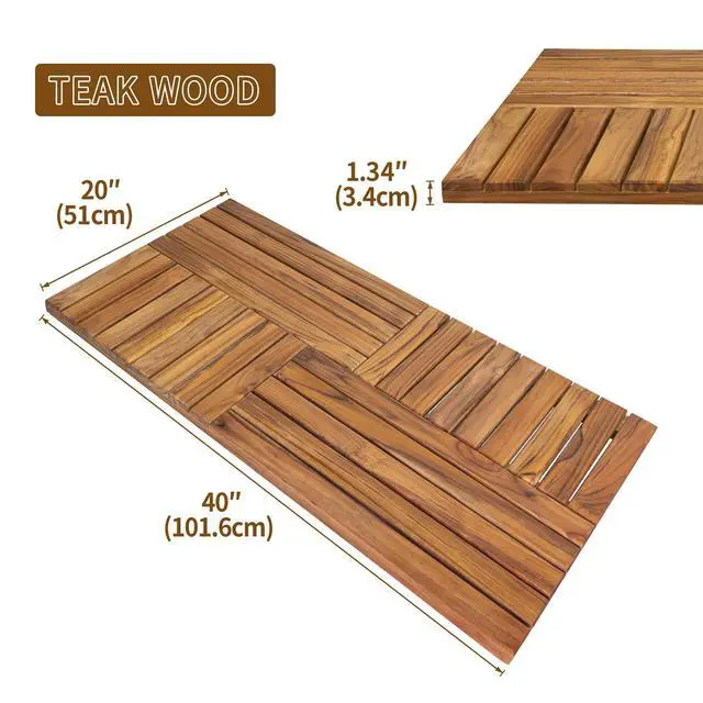 Alt view image 4 of 7 - Utoplike Teak Wood Bath Mat, Extra Large Shower Mat for Bathroom, 40 x 20 inch Non Slip Wooden Floor Sturdy Mat for Inside Shower Luxury Spa Home or Outdoor
