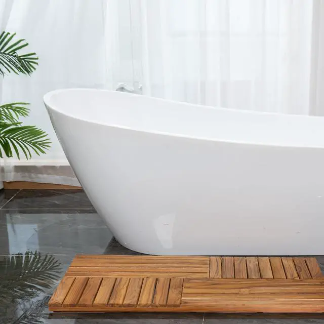 Alt view image 6 of 7 - Utoplike Teak Wood Bath Mat, Extra Large Shower Mat for Bathroom, 40 x 20 inch Non Slip Wooden Floor Sturdy Mat for Inside Shower Luxury Spa Home or Outdoor