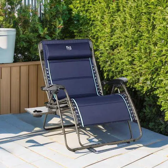 Alt view image 5 of 7 - Timber Ridge Oversized Zero Gravity Chair, 33In Wide XXL Zero Gravity Reclining Chair with Side Table, Full Padded Lounge Chair for Outdoor Camping Patio Lawn, Heavy Duty Supports 500lbs, Blue-1 Pack