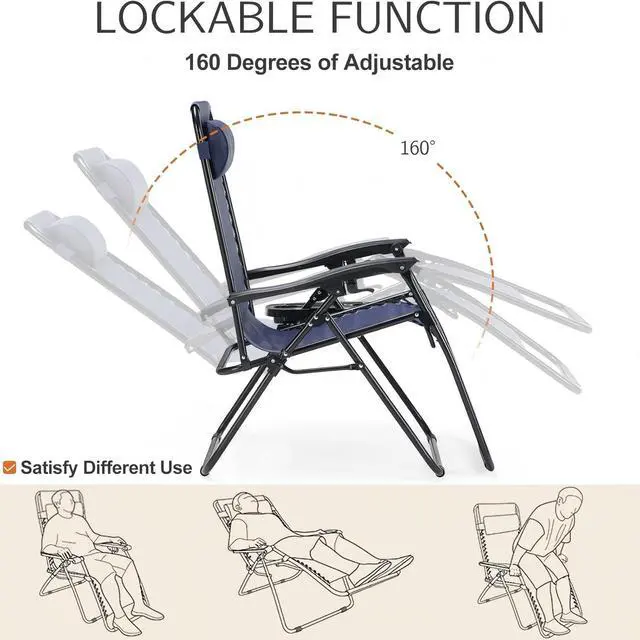 Alt view image 5 of 7 - Sweetcrispy Zero Gravity Chairs, Set of 4 Portable Recliner Beach Camping Patio Outdoor Folding Lounge Chair with Cup Holder Trays and Adjustable Pillow for Poolside, Garden, Backyard, Lawn, Blue