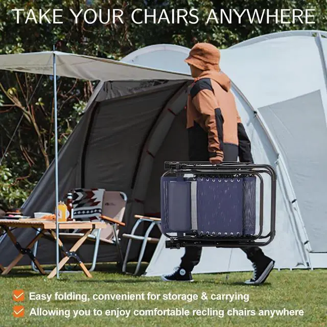Alt view image 6 of 7 - Sweetcrispy Zero Gravity Chairs, Set of 4 Portable Recliner Beach Camping Patio Outdoor Folding Lounge Chair with Cup Holder Trays and Adjustable Pillow for Poolside, Garden, Backyard, Lawn, Blue