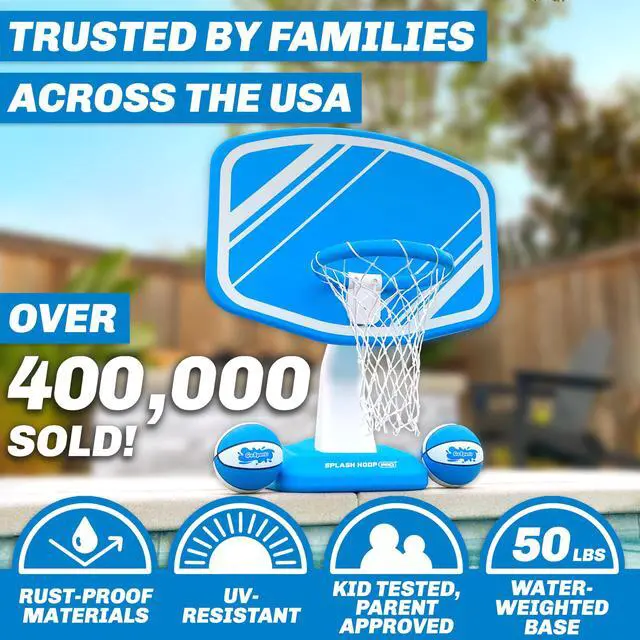 Alt view image 3 of 6 - GoSports Splash Hoop Swimming Pool Basketball Game, Includes Poolside Water Basketball Hoop, 2 Balls and Pump Choose Your Style