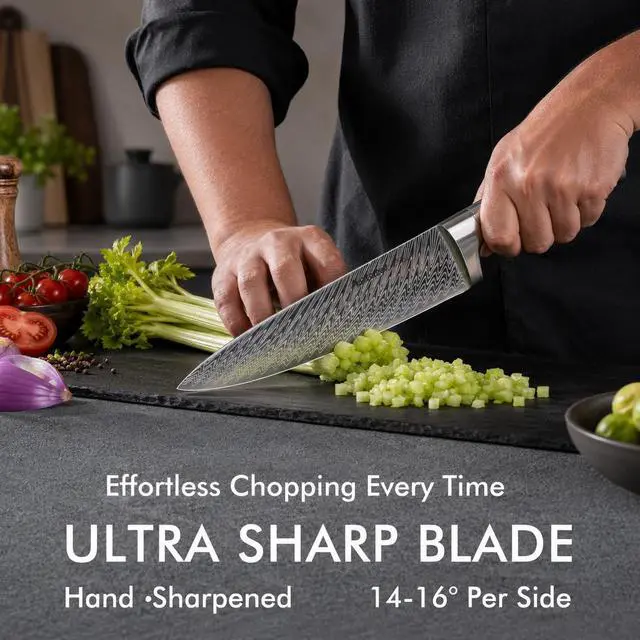 Alt view image 6 of 7 - Astercook Knife Set, 15-Piece Kitchen Knife Set with Block, Built-in Knife Sharpener, German Stainless Steel Knife Block Set, Dishwasher Safe Kitchen Utensils Set