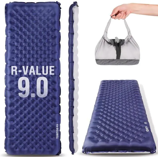Main image of TOBTOS Camping Sleeping Pad with 9.0 R-Value, 4" Thick Inflatable Camping Mattress for All Season, Compact Insulated Sleeping Mat for Backpacking & Hiking (Rectangular)