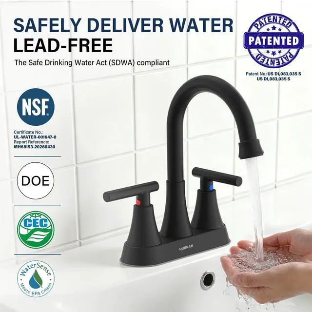 Alt view image 2 of 7 - Matte Black Bathroom Faucet, 4 inch Centerset 2-Handle Lead-Free | Bathroom Sink Faucet with Pop-up Drain and Supply Lines, Stainless Steel Faucet for Vanity RV Restroom Laundry Outdoor Sink