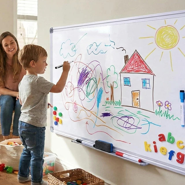 Alt view image 7 of 7 - Magnetic White Board 48 x 36 Dry Erase Board for Wall 4 x 3 ft Wall Mounted Aluminum Frame Whiteboards Easy Cleaning Dry Erase Writing Surface,For Home Office Classroom Teaching