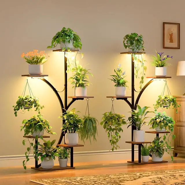 Main image of Plant Stand Indoor with Grow Lights - 2 Pack Corner Plant Shelf, 6 Tiered 47'' Indoor Plant Stands for Multiple Plants, K-Shaped Plant Rack Display Holder, Flower Stands for Living Room Patio Home