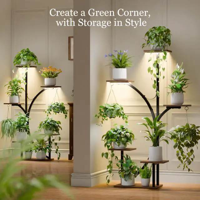 Alt view image 3 of 7 - Plant Stand Indoor with Grow Lights - 2 Pack Corner Plant Shelf, 6 Tiered 47'' Indoor Plant Stands for Multiple Plants, K-Shaped Plant Rack Display Holder, Flower Stands for Living Room Patio Home