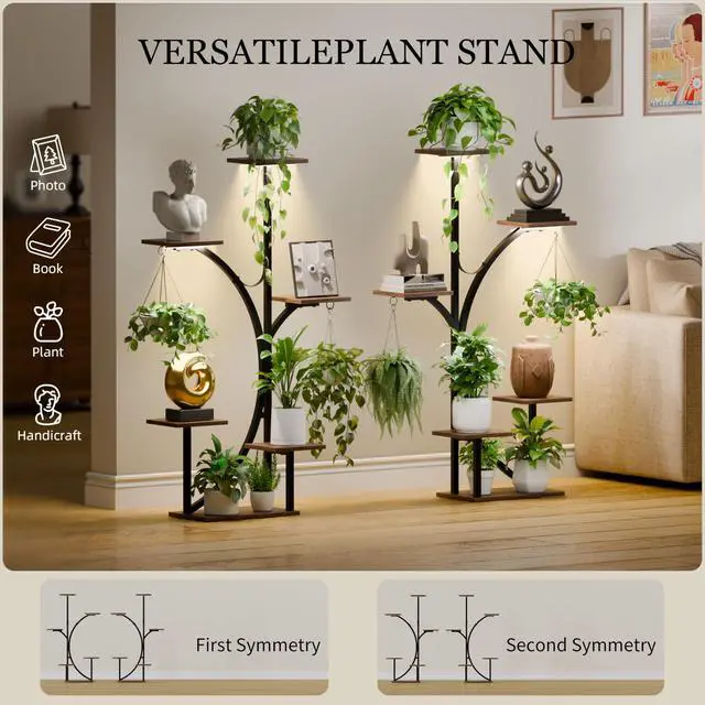 Alt view image 7 of 7 - Plant Stand Indoor with Grow Lights - 2 Pack Corner Plant Shelf, 6 Tiered 47'' Indoor Plant Stands for Multiple Plants, K-Shaped Plant Rack Display Holder, Flower Stands for Living Room Patio Home