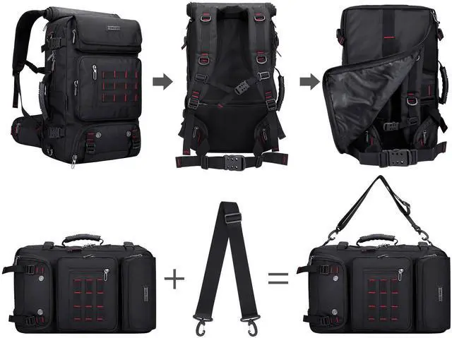 Alt view image 7 of 7 - Carry on Travel Backpack for Men Airline Approved Fits 16" Laptop | Nylon 3 in 1 Luggage Duffle Bag with USB Charging Port, Shoe Compartment, For Weekend Getaway, Overnight Trip, B682 Black