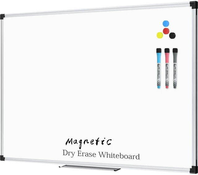 Main image of Magnetic Dry Erase Whiteboard 48 x 36 Inch, 4' x 3' Premium White Board for Wall with Marker Tray, Silver Aluminum Frame Presentation Board for Home Office Classroom