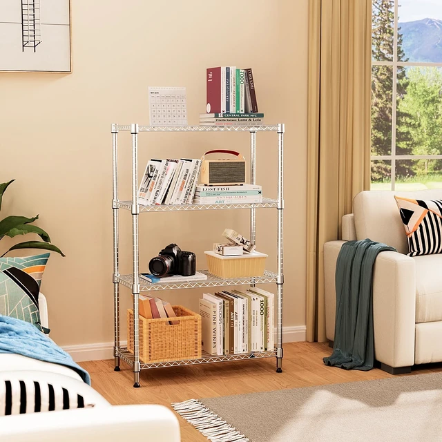 Alt view image 6 of 7 - 5-Shelf Storage Shelves,Wire Shelving Heavy Duty Metal Storage Shelving Unit Adjustable Garage Shelving Rack Pantry Kitchen (Chrome, 4 Tier,15.8" D x 45.3" W x 59.4" H)