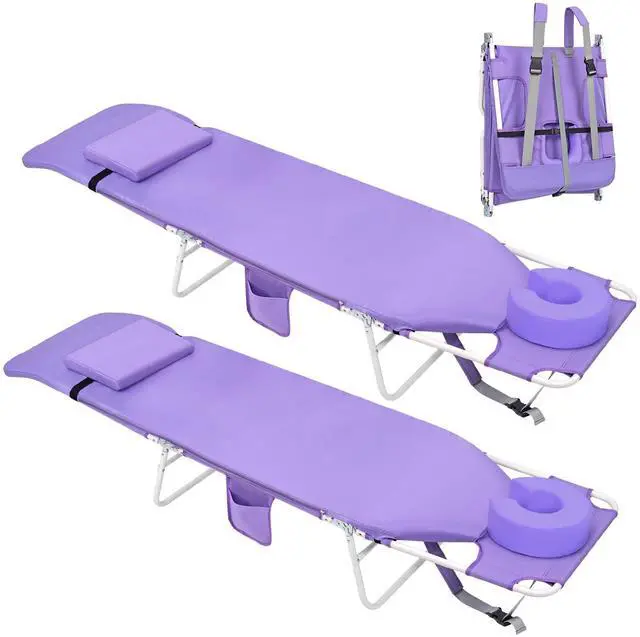 Main image of 3 in 1 Women Comfort Backpack Beach Tanning Lounge Chair with Cushion Face Hole Softer Padded Adjustable Washable, Layout Sun Chair for Adults Outside Reading Sunbathing Poolside, 6 Position, 2 Pack