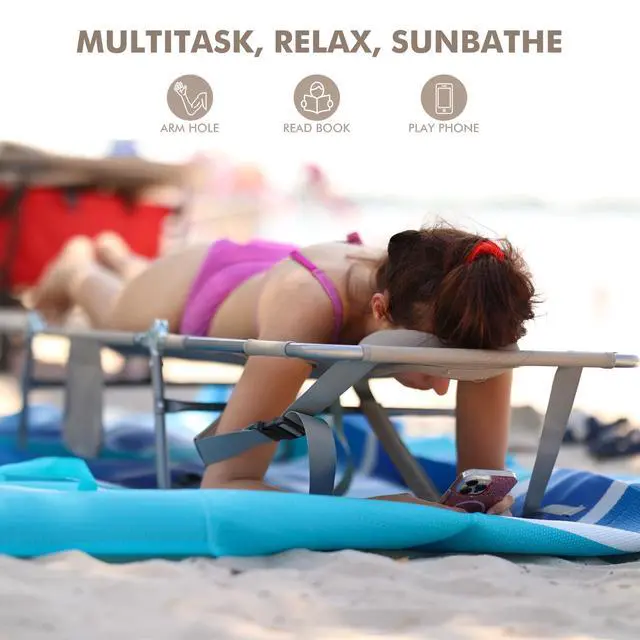 Alt view image 4 of 7 - 3 in 1 Women Comfort Backpack Beach Tanning Lounge Chair with Cushion Face Hole Softer Padded Adjustable Washable, Layout Sun Chair for Adults Outside Reading Sunbathing Poolside, 6 Position, 2 Pack