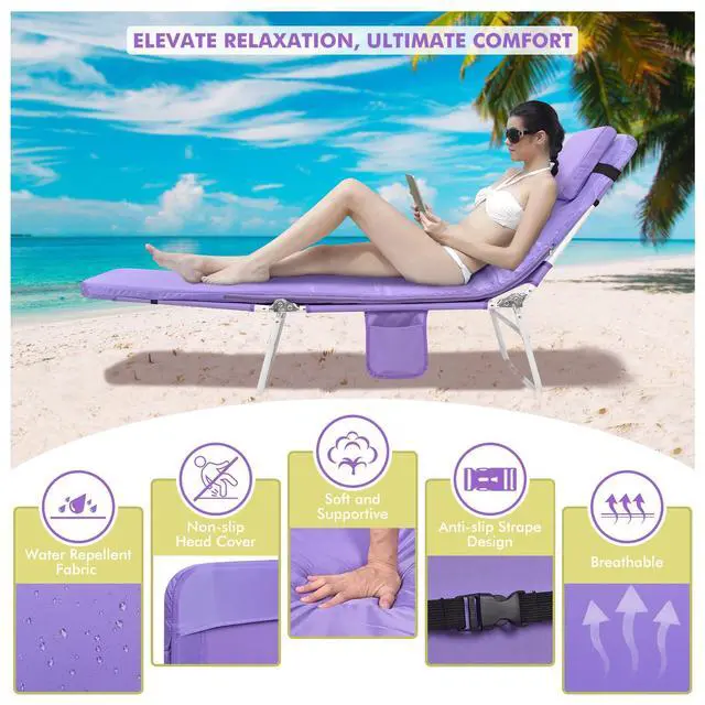 Alt view image 5 of 7 - 3 in 1 Women Comfort Backpack Beach Tanning Lounge Chair with Cushion Face Hole Softer Padded Adjustable Washable, Layout Sun Chair for Adults Outside Reading Sunbathing Poolside, 6 Position, 2 Pack