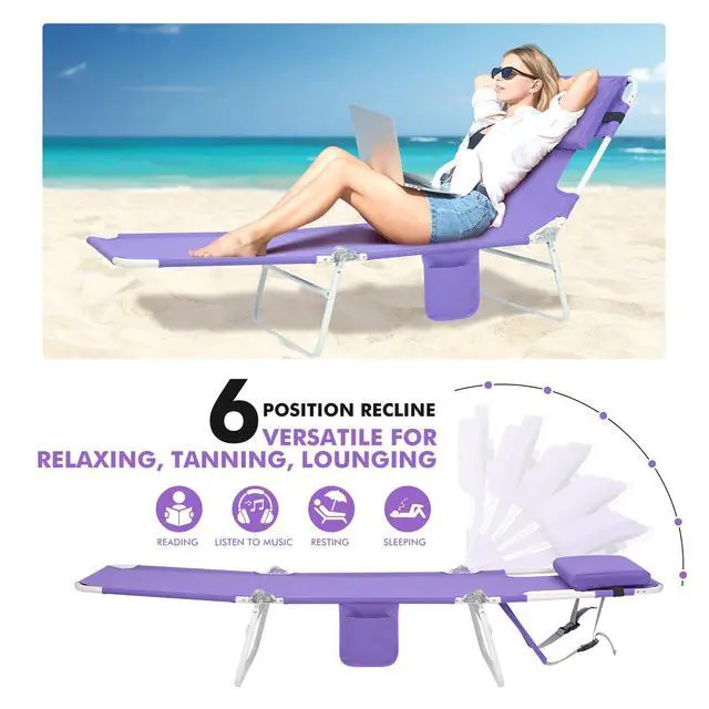 Alt view image 7 of 7 - 3 in 1 Women Comfort Backpack Beach Tanning Lounge Chair with Cushion Face Hole Softer Padded Adjustable Washable, Layout Sun Chair for Adults Outside Reading Sunbathing Poolside, 6 Position, 2 Pack