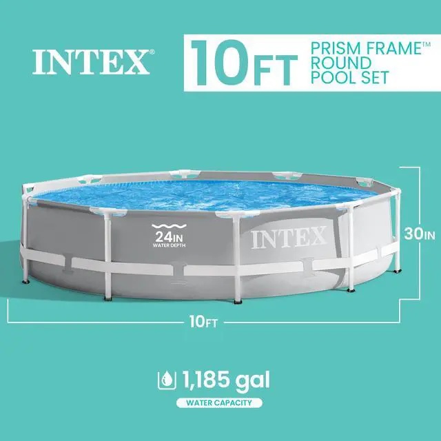 Alt view image 3 of 7 - INTEX 26701EH Prism Frame Premium Above Ground Swimming Pool Set: 10ft x 30in Includes 330 GPH Cartridge Filter Pump SuperTough Puncture Resistant Rust Resistant 1185 Gallon Capacity