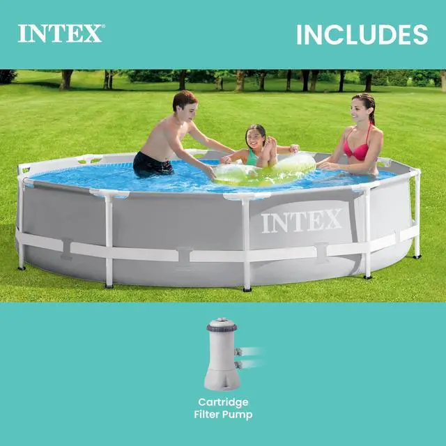 Alt view image 5 of 7 - INTEX 26701EH Prism Frame Premium Above Ground Swimming Pool Set: 10ft x 30in Includes 330 GPH Cartridge Filter Pump SuperTough Puncture Resistant Rust Resistant 1185 Gallon Capacity