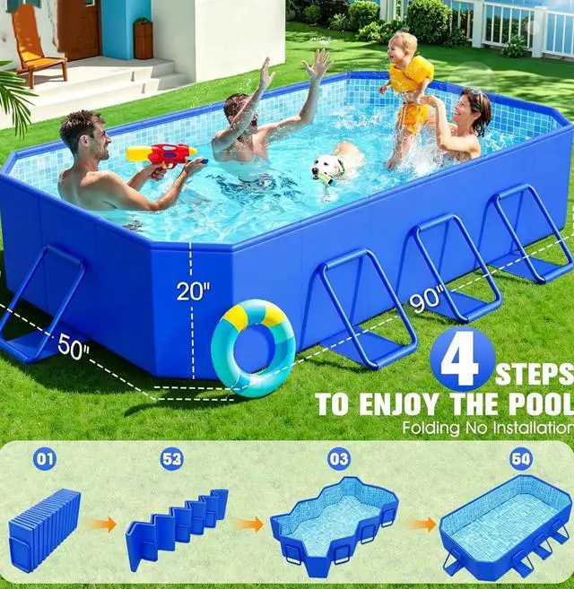 Alt view image 2 of 7 - StarOcean 2026 Foldable Pool, Large Non-Inflatable Swimming Pool for Kids,Adult Collapsible Pools Hard Plastic Shell, Oversized Thickened,Portable Folding Kids Pools for Backyard 90"x50"x20"-Blue