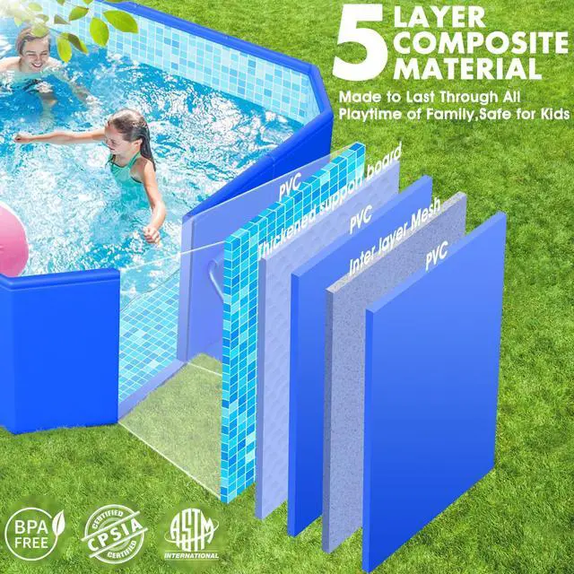 Alt view image 3 of 7 - StarOcean 2026 Foldable Pool, Large Non-Inflatable Swimming Pool for Kids,Adult Collapsible Pools Hard Plastic Shell, Oversized Thickened,Portable Folding Kids Pools for Backyard 90"x50"x20"-Blue