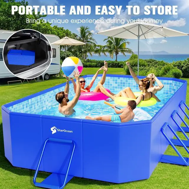 Alt view image 6 of 7 - StarOcean 2026 Foldable Pool, Large Non-Inflatable Swimming Pool for Kids,Adult Collapsible Pools Hard Plastic Shell, Oversized Thickened,Portable Folding Kids Pools for Backyard 90"x50"x20"-Blue