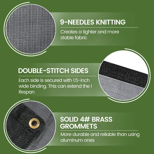 Alt view image 3 of 6 - 12 X 24 FT 60-70% Heavy Duty Mesh Tarp Shade Cloth | Black HDPE UV Resistant Brass Grommets Sun Protection for Greenhouse Garden Pergola Patio Pools Dump Truck Fence
