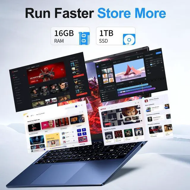 Alt view image 5 of 7 - NIAKUN Gaming Laptop,Windows 11 Pro Laptops with Office 365,16 Inch Laptop Computer 2026,16GB RAM 1TB SSD,N150 Processor(4C/4T),6000 mAh Battery,Backlit Keyboard,1200P FHD,2-Year Warranty,Business