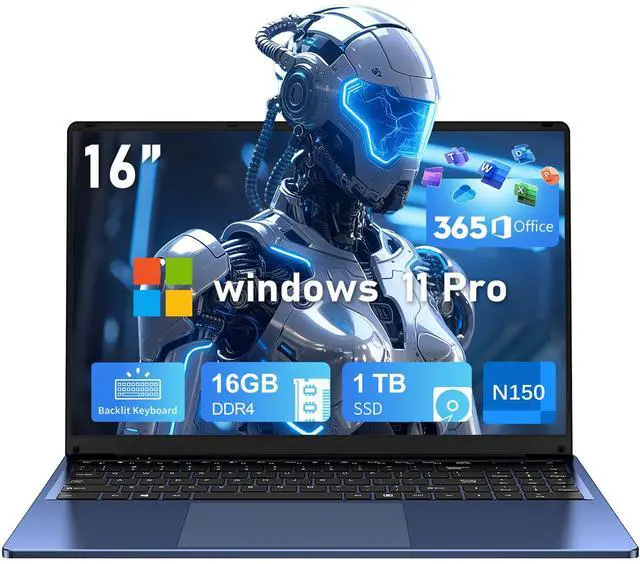 Main image of NIAKUN Gaming Laptop,Windows 11 Pro Laptops with Office 365,16 Inch Laptop Computer 2026,16GB RAM 1TB SSD,N150 Processor(4C/4T),6000 mAh Battery,Backlit Keyboard,1200P FHD,2-Year Warranty,Business