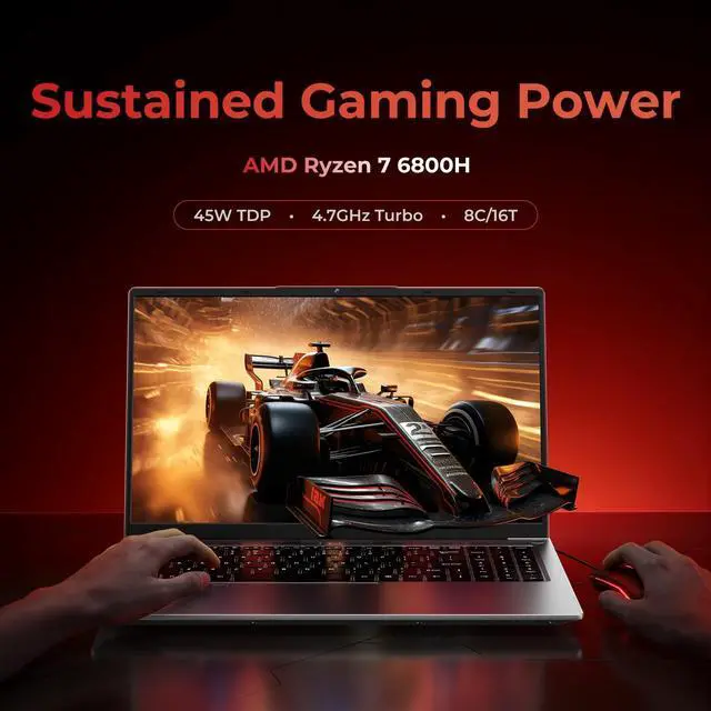 Alt view image 2 of 7 - NIAKUN 2026 15.6" FHD Gaming Laptop: AMD Ryzen 7 6800H 45W TDP, 32GB RAM, 1TB NVMe SSD, Win 11 Pro, Keyboard, 6 Ports, Lightweight 3.5lb for Gaming, Students, Programming, Video Editing
