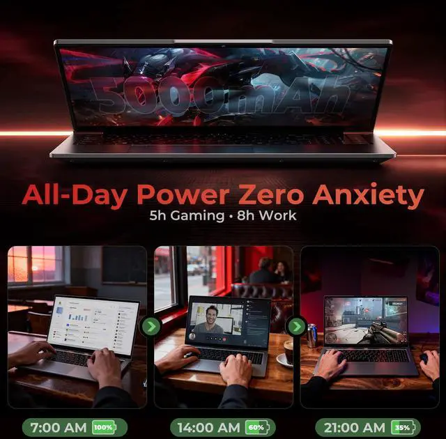 Alt view image 7 of 7 - NIAKUN 2026 15.6" FHD Gaming Laptop: AMD Ryzen 7 6800H 45W TDP, 32GB RAM, 1TB NVMe SSD, Win 11 Pro, Keyboard, 6 Ports, Lightweight 3.5lb for Gaming, Students, Programming, Video Editing