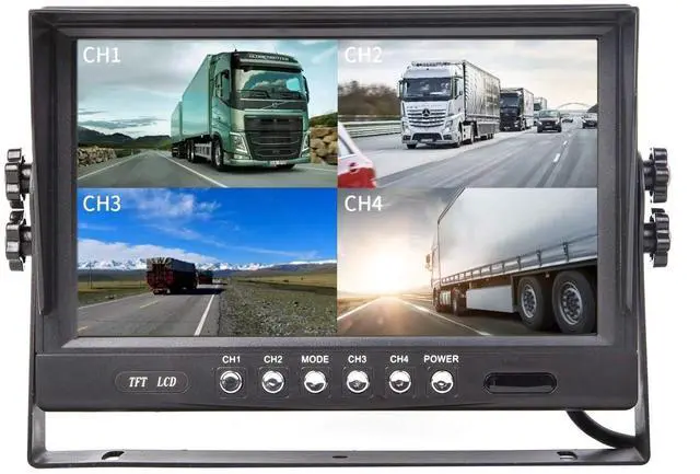 Alt view image 2 of 5 - Yasoca 9" TFT LCD Car Rearview Quad Split Monitor,Remote Control, 4 Channels 4-PIN Connector Video Inputs Shockproof - 12V-24V 800480HD Screen w/Sunshade Anti-Glare