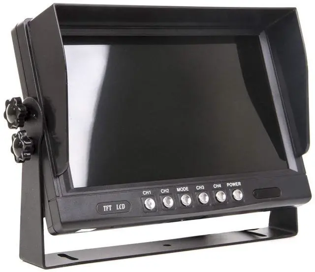 Alt view image 3 of 5 - Yasoca 9" TFT LCD Car Rearview Quad Split Monitor,Remote Control, 4 Channels 4-PIN Connector Video Inputs Shockproof - 12V-24V 800480HD Screen w/Sunshade Anti-Glare